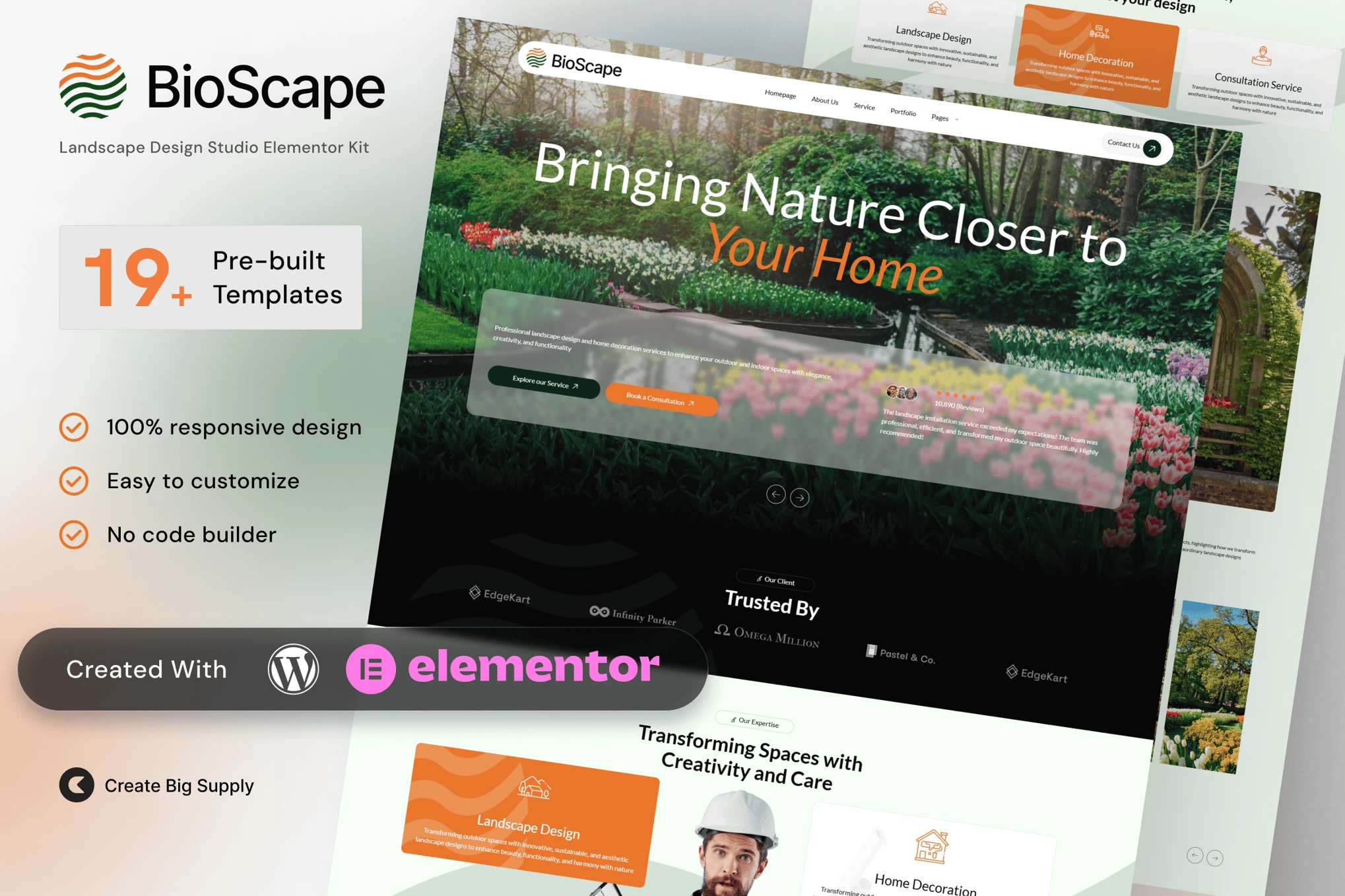 BioScape - Kit de plantillas Elementor para diseño de paisajes y decoración del hogar