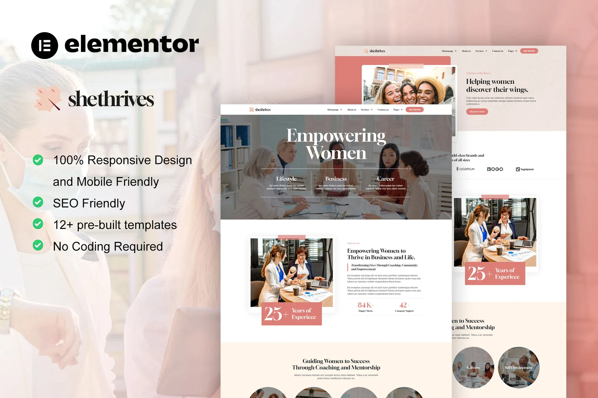 SheThrives - Kit de plantillas Elementor Pro para negocios femeninos