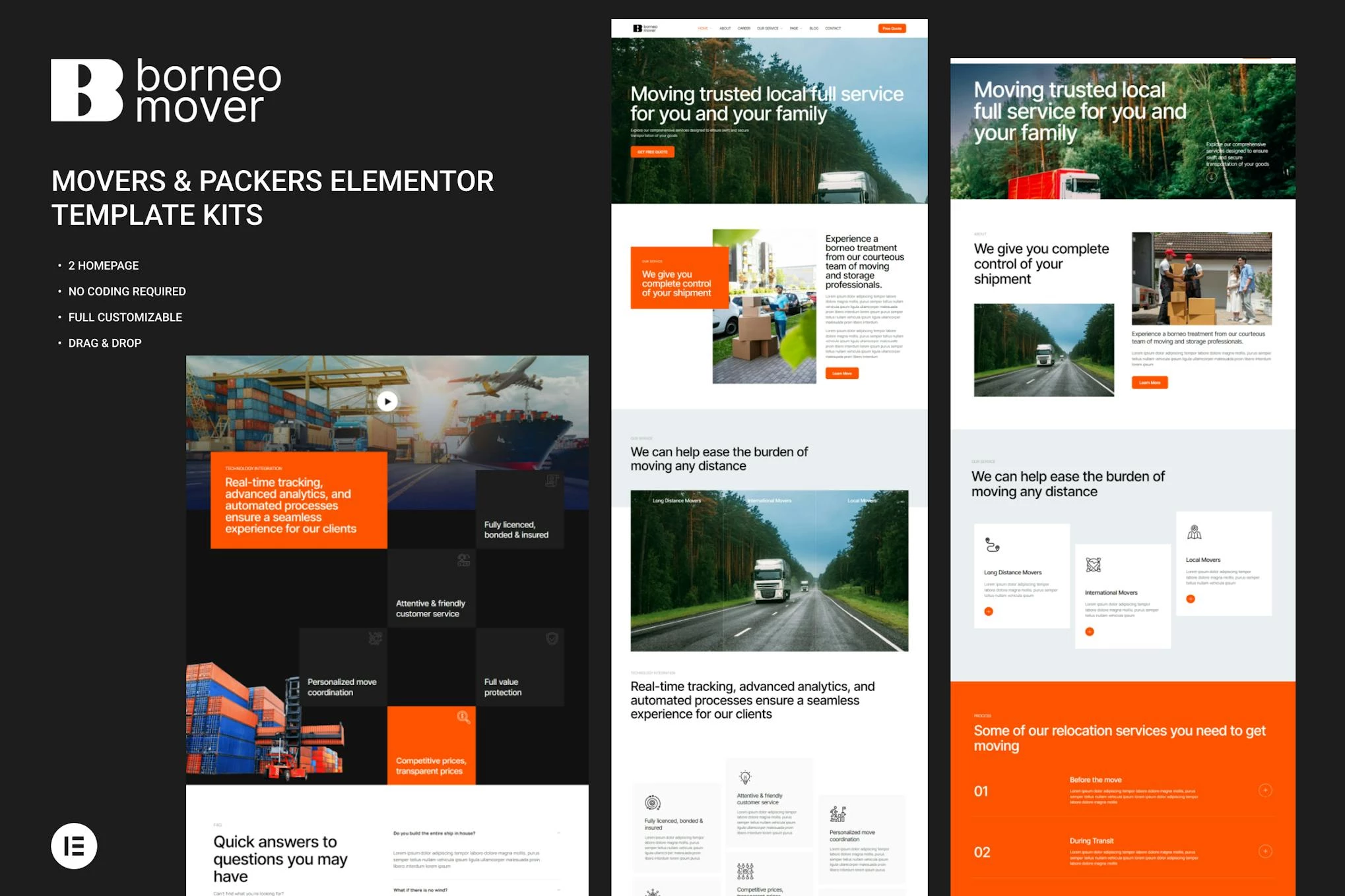 Borneo - Kit de plantillas Elementor Pro para Movers & Packers