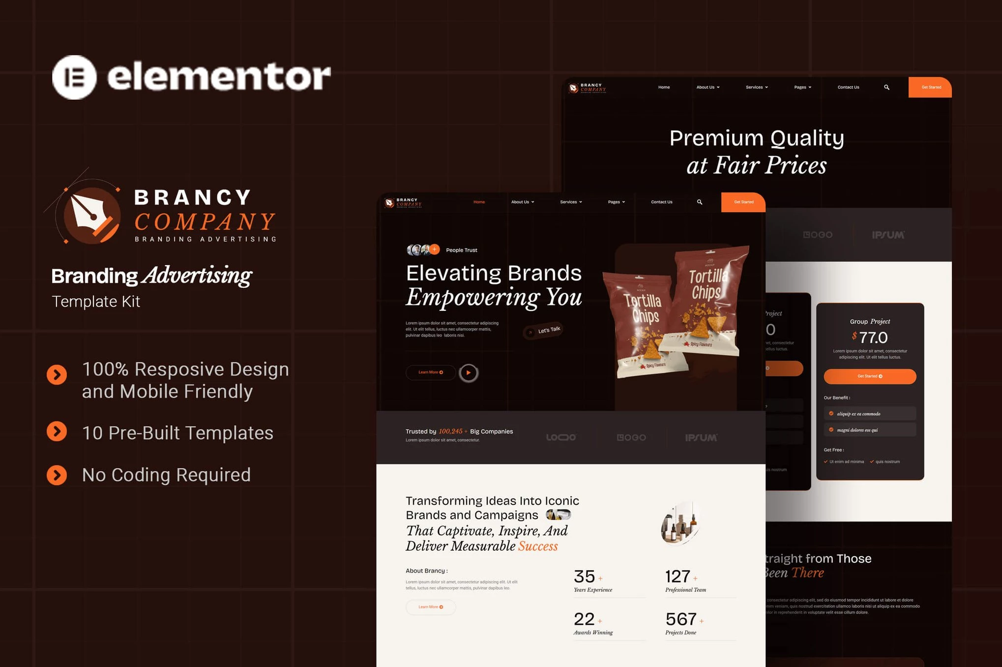 Brancy - Kit de plantillas Elementor para publicidad de marca