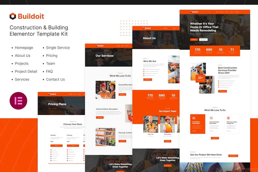 Buildoit | Kit de plantillas Elementor para construcción y construcción
