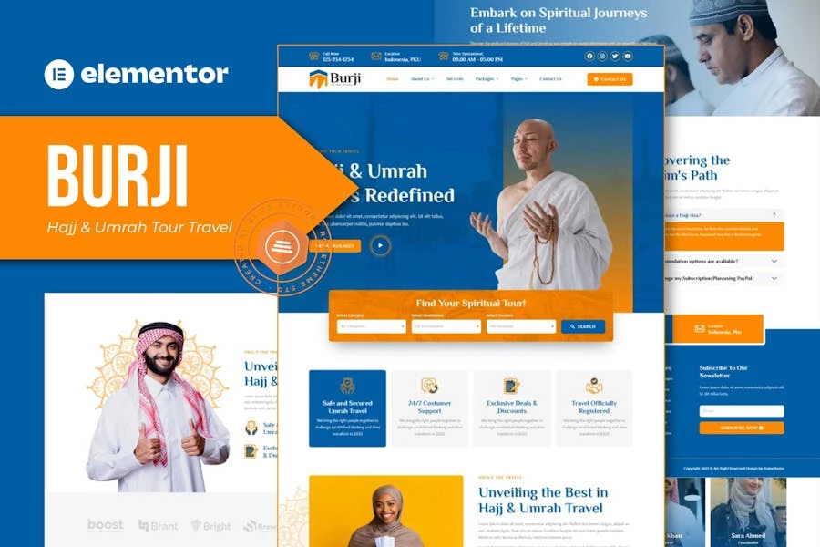 Burji - Kit de plantillas Elementor para el recorrido del Hajj y la Umrah