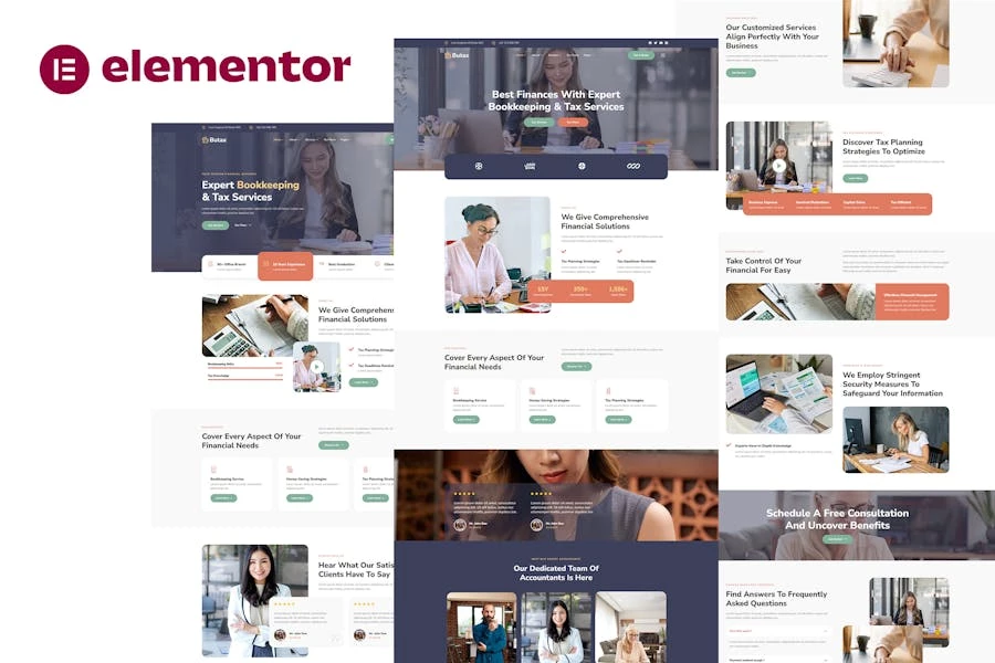 Butax - Kit de plantillas Elementor para asesores financieros y servicios de impuestos