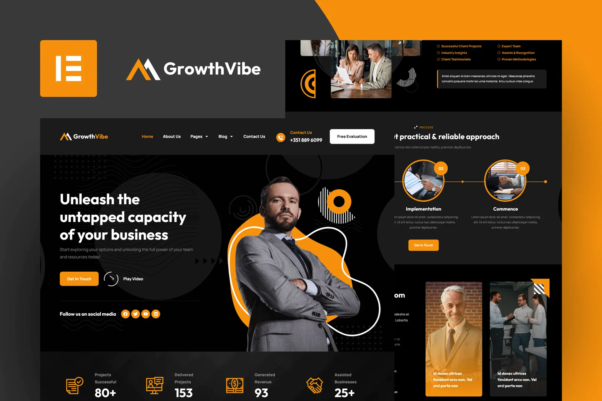 Growth Vibe - Kit de plantillas Elementor Pro para consultoría empresarial