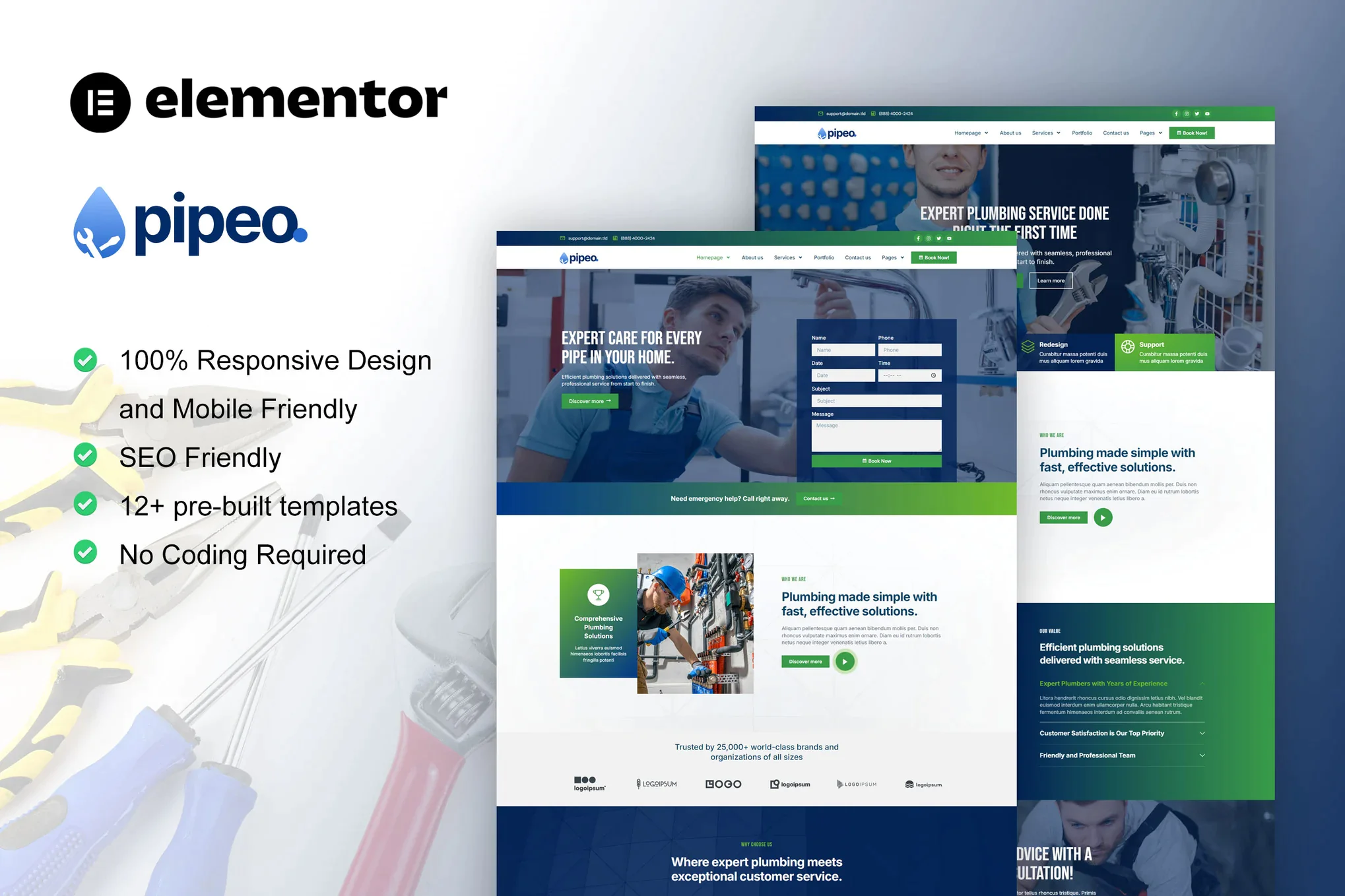Pipeo - Kit de plantillas Elementor Pro para servicio de fontanería