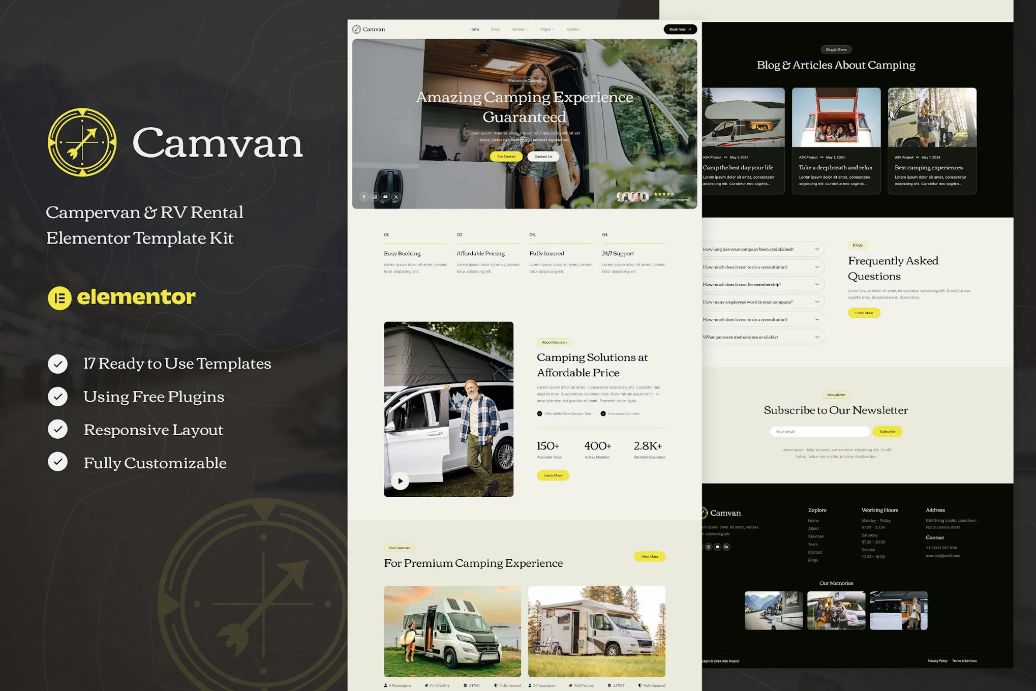 Camvan - Kit de plantillas Elementor para alquiler de autocaravanas y autocaravanas