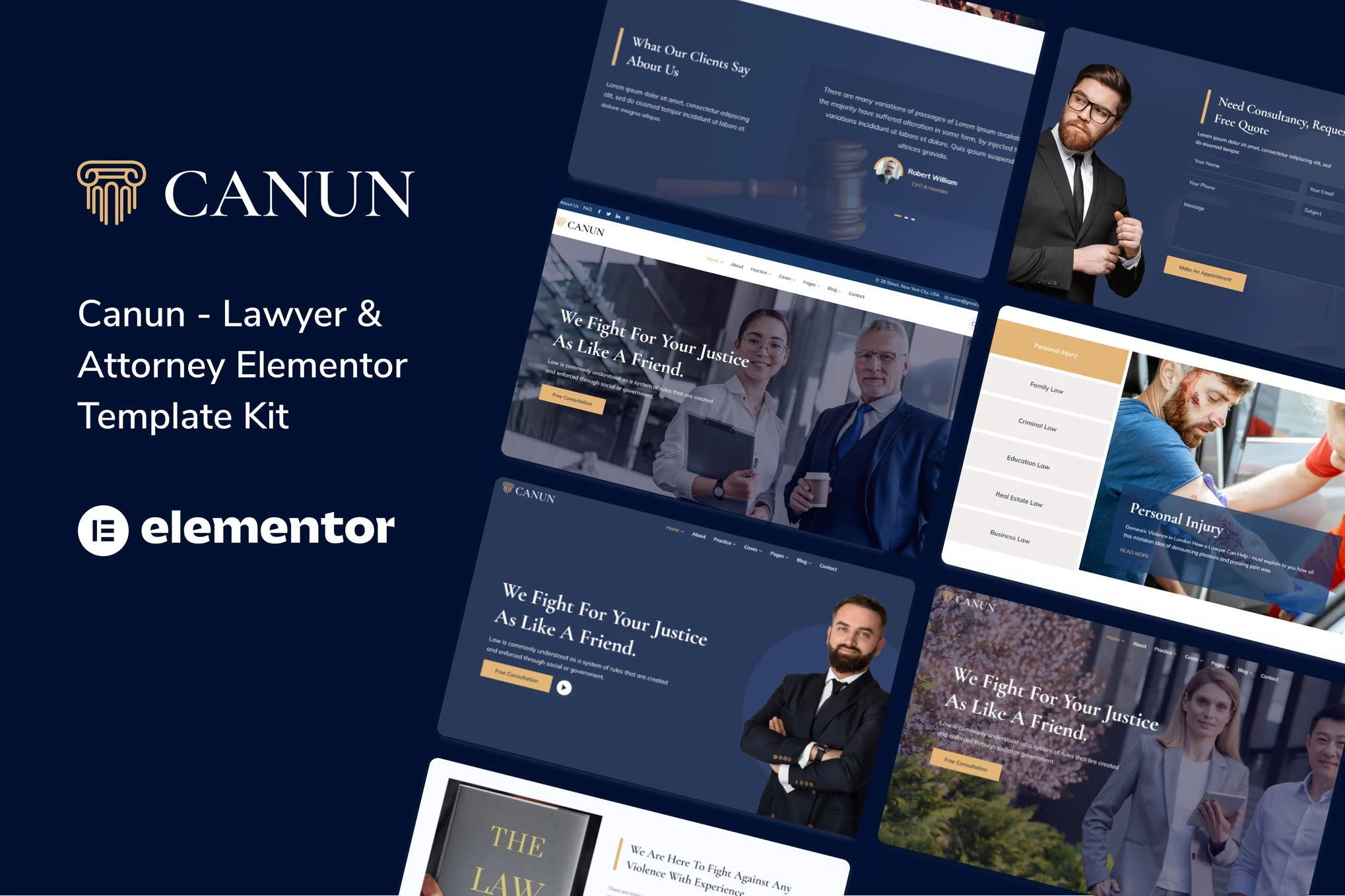 Canun — Kit de plantillas Elementor para abogados, abogados y bufetes de abogados
