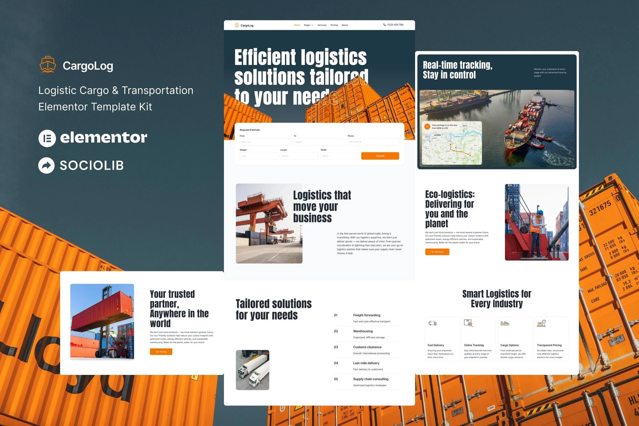 CargoLog - Kit de plantillas Elementor para logística, carga y transporte