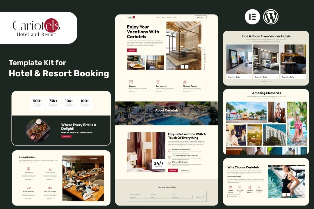 Cariotels — Kit de plantillas Elementor para hoteles y complejos turísticos de lujo