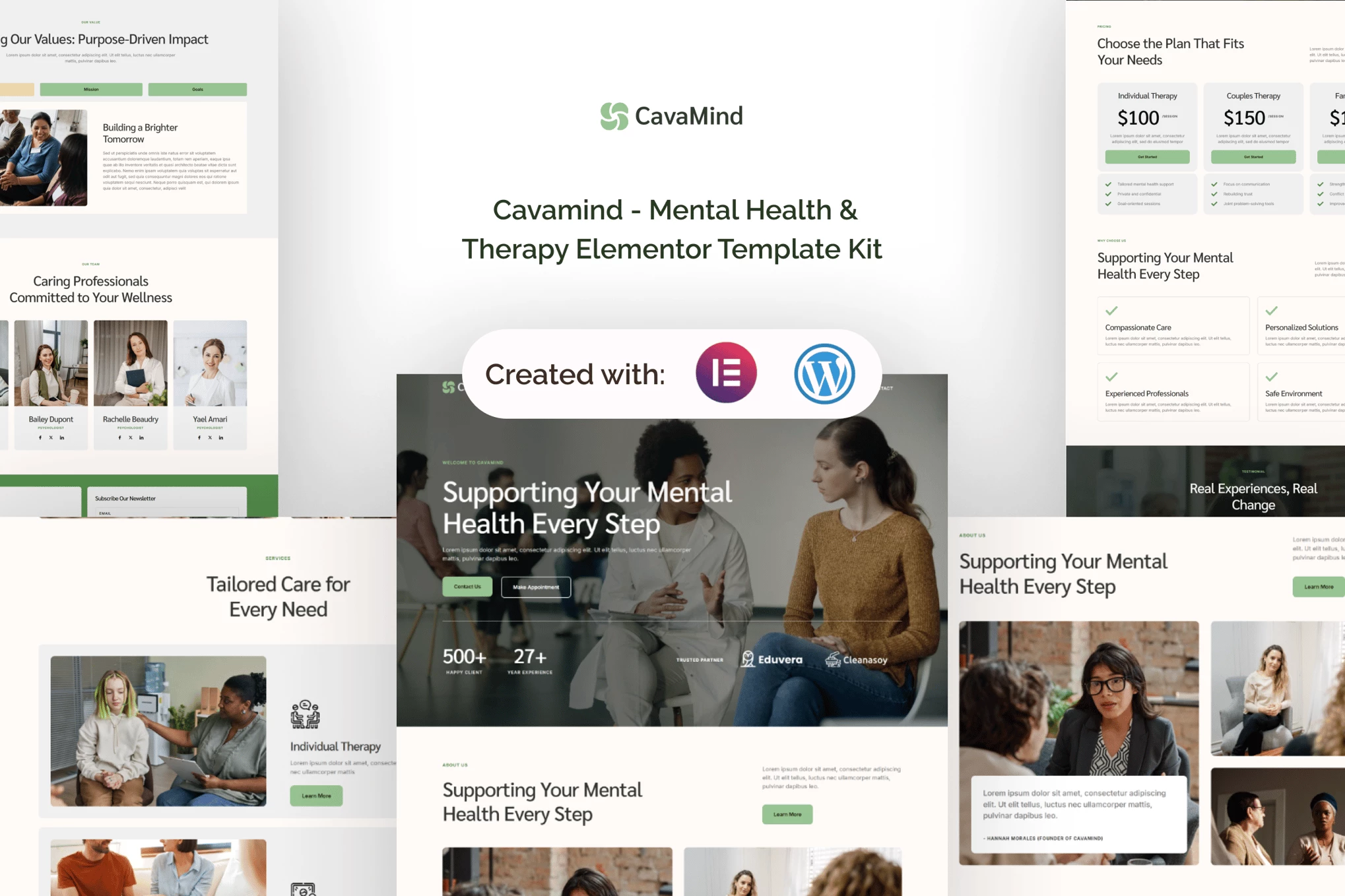 Cavamind - Kit de plantillas Elementor para salud mental y terapia
