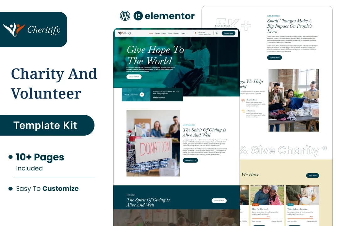 Charitify - Kit de plantillas Elementor para organizaciones benéficas y donaciones sin fines de lucro