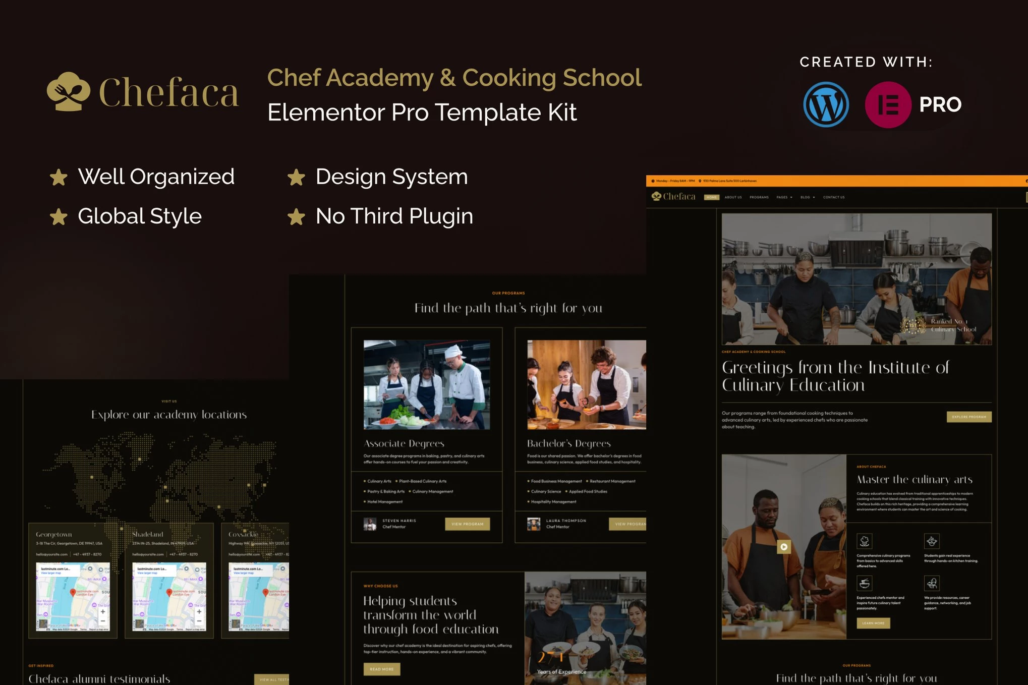 Chefaca - Kit de plantillas Elementor Pro para academia de chefs y escuelas de cocina