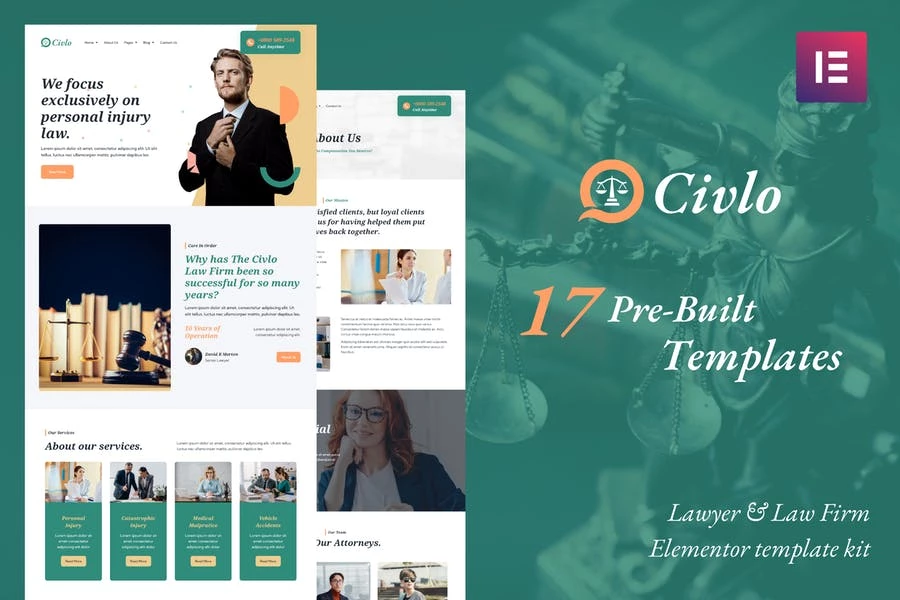 Civlo - Kit de plantillas Elementor Pro para abogados y despachos de abogados