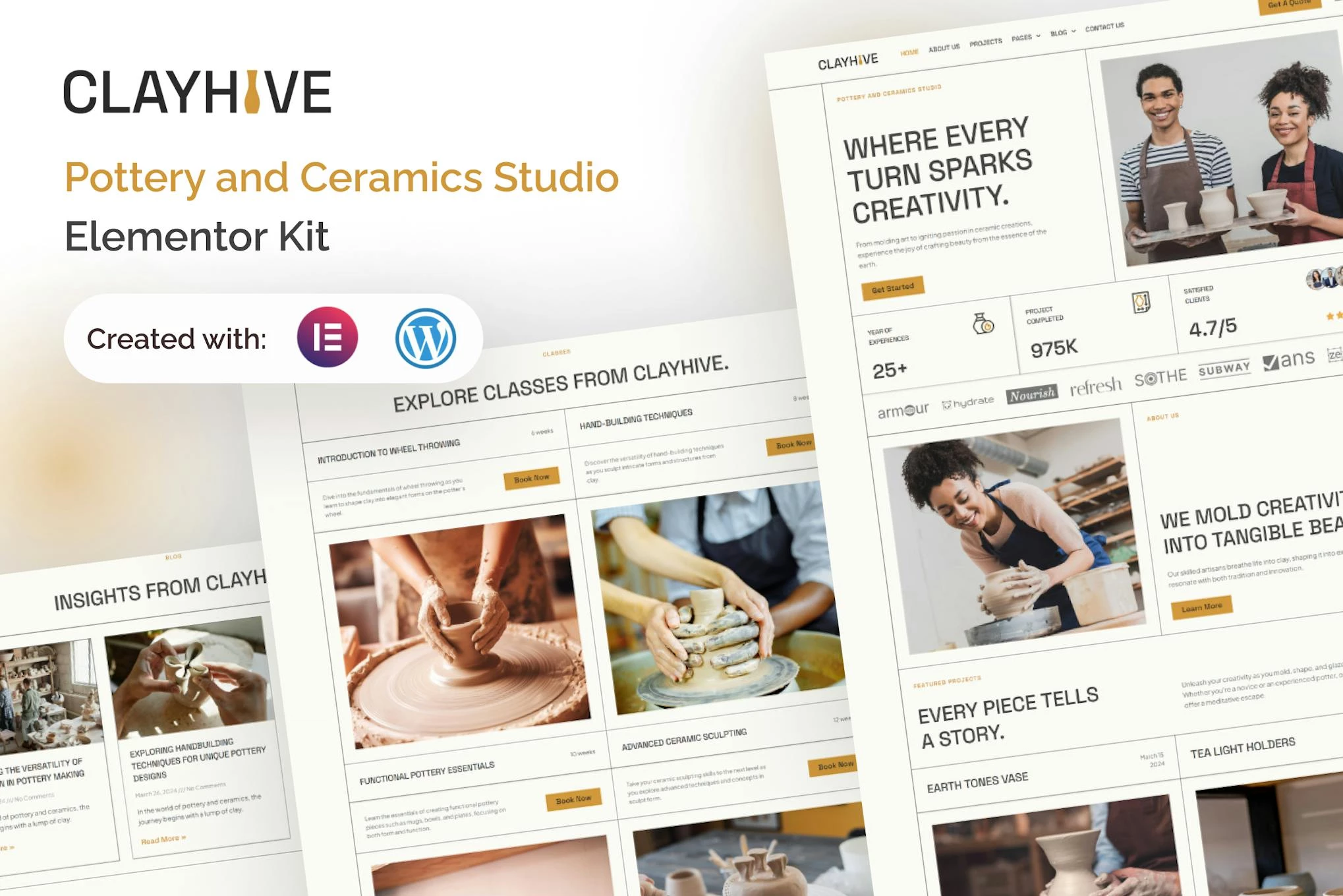 ClayHive - Kit Elementor Studio Pottery & Ceramics