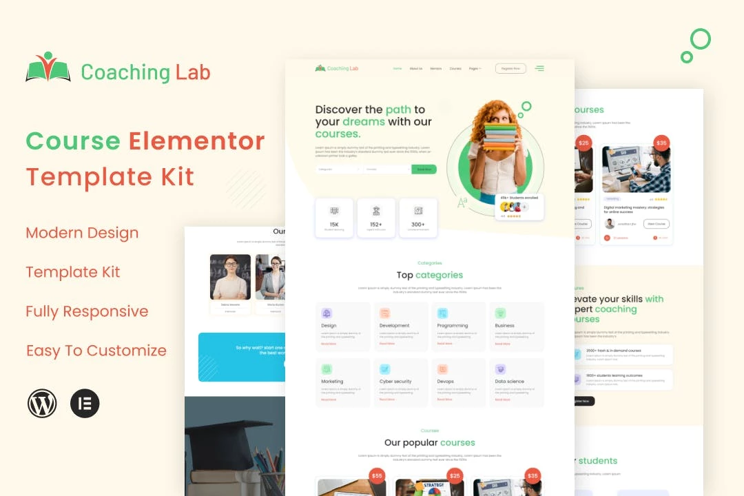 Laboratorio de entrenamiento - Kit de plantillas Elementor para centros de entrenamiento