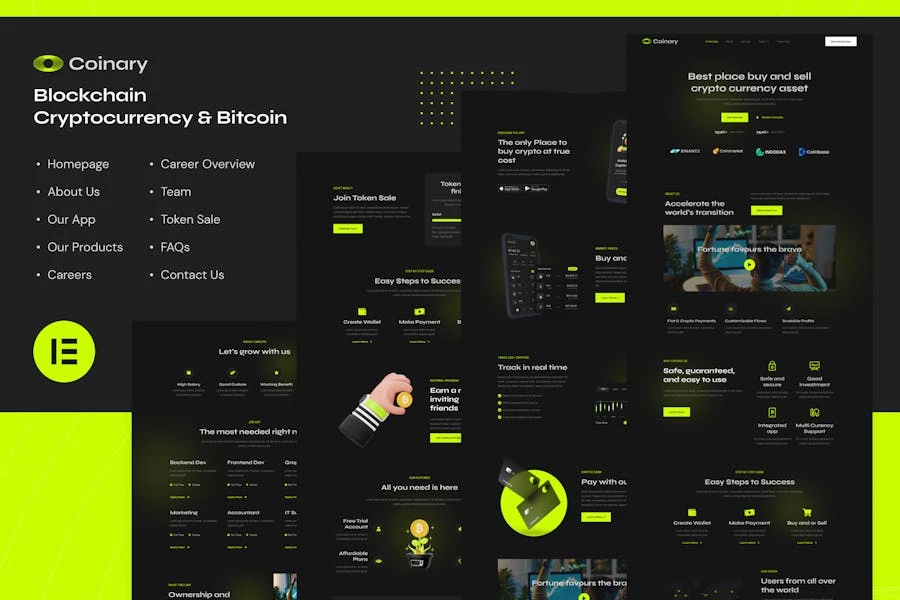 Coinary - Template Kit Blockchain Cryptocurrency & Bitcoin Elementor