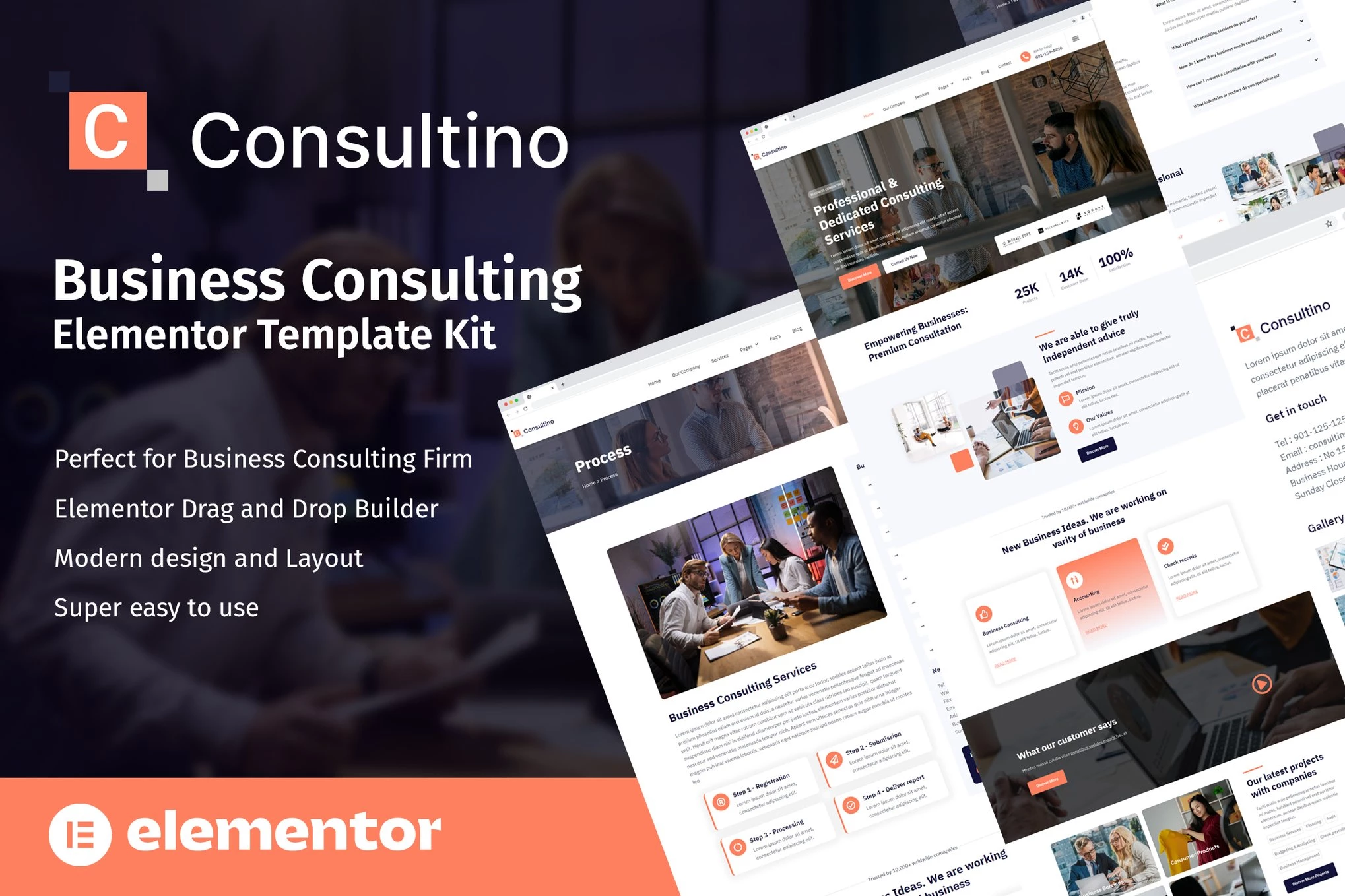 Consultino - Kit de plantillas Elementor para consultoría empresarial