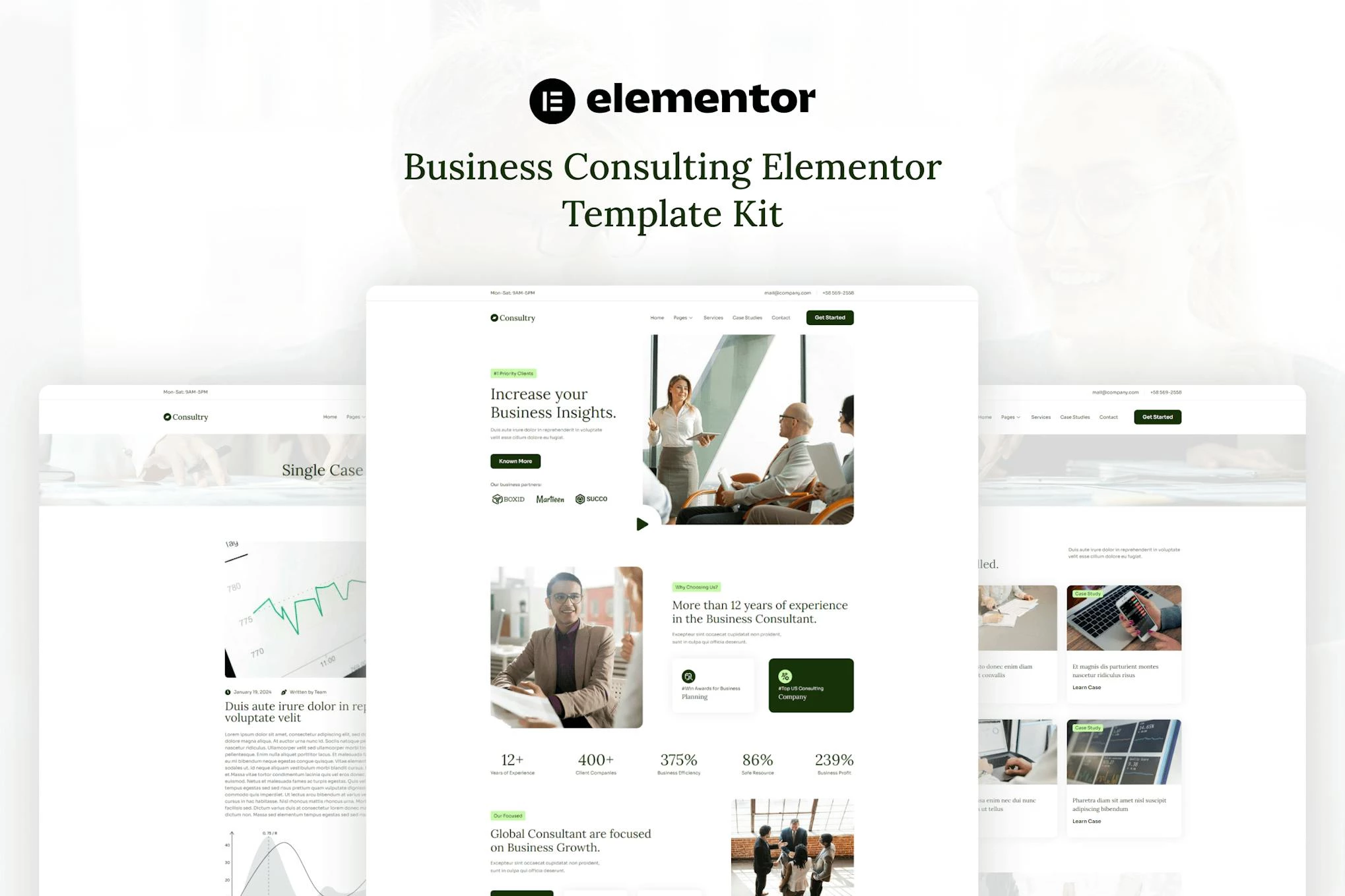 Consultry - Kit de plantillas Elementor para consultoría empresarial