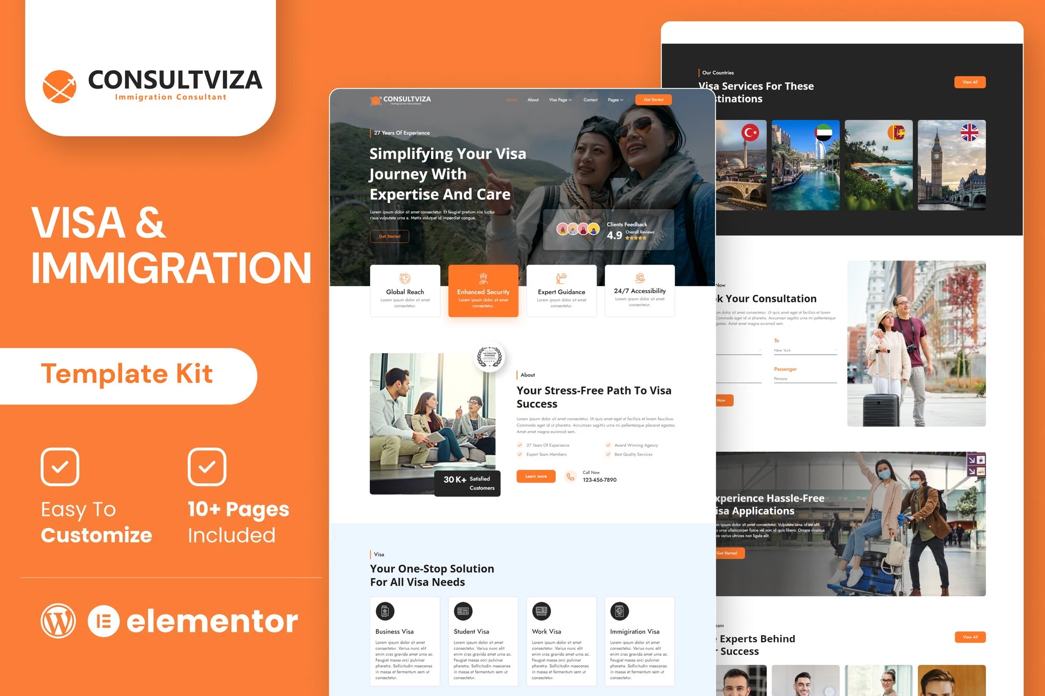 Consultviza — Kit de plantillas Elementor para Consultoría de Inmigración y Visas