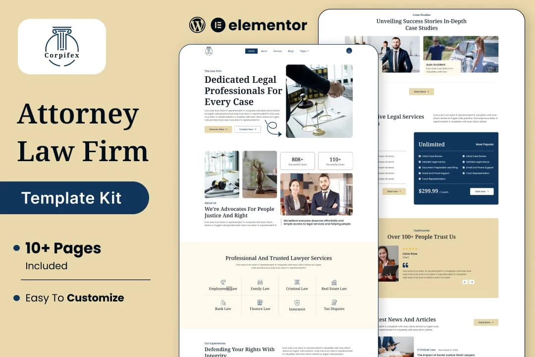 Corpifex — Kit de plantillas Elementor para abogados, abogados y bufetes de abogados