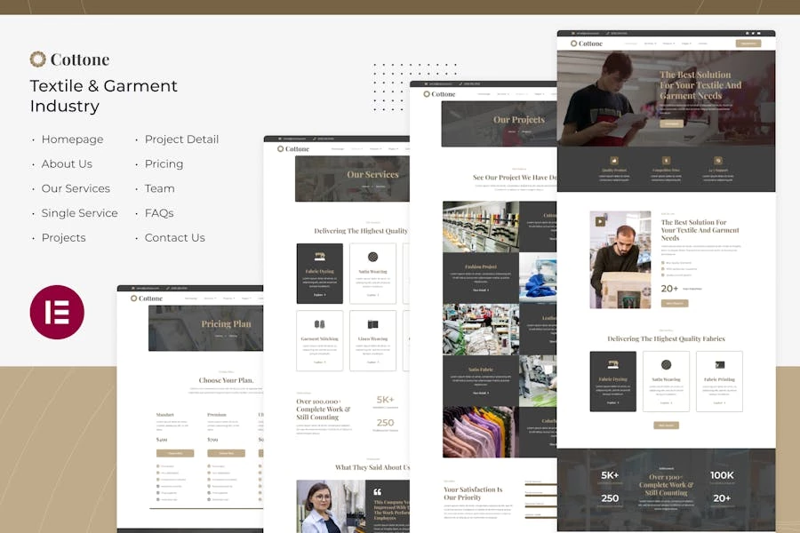 Cottone | Template Kit Elementor de la industria textil y de confección