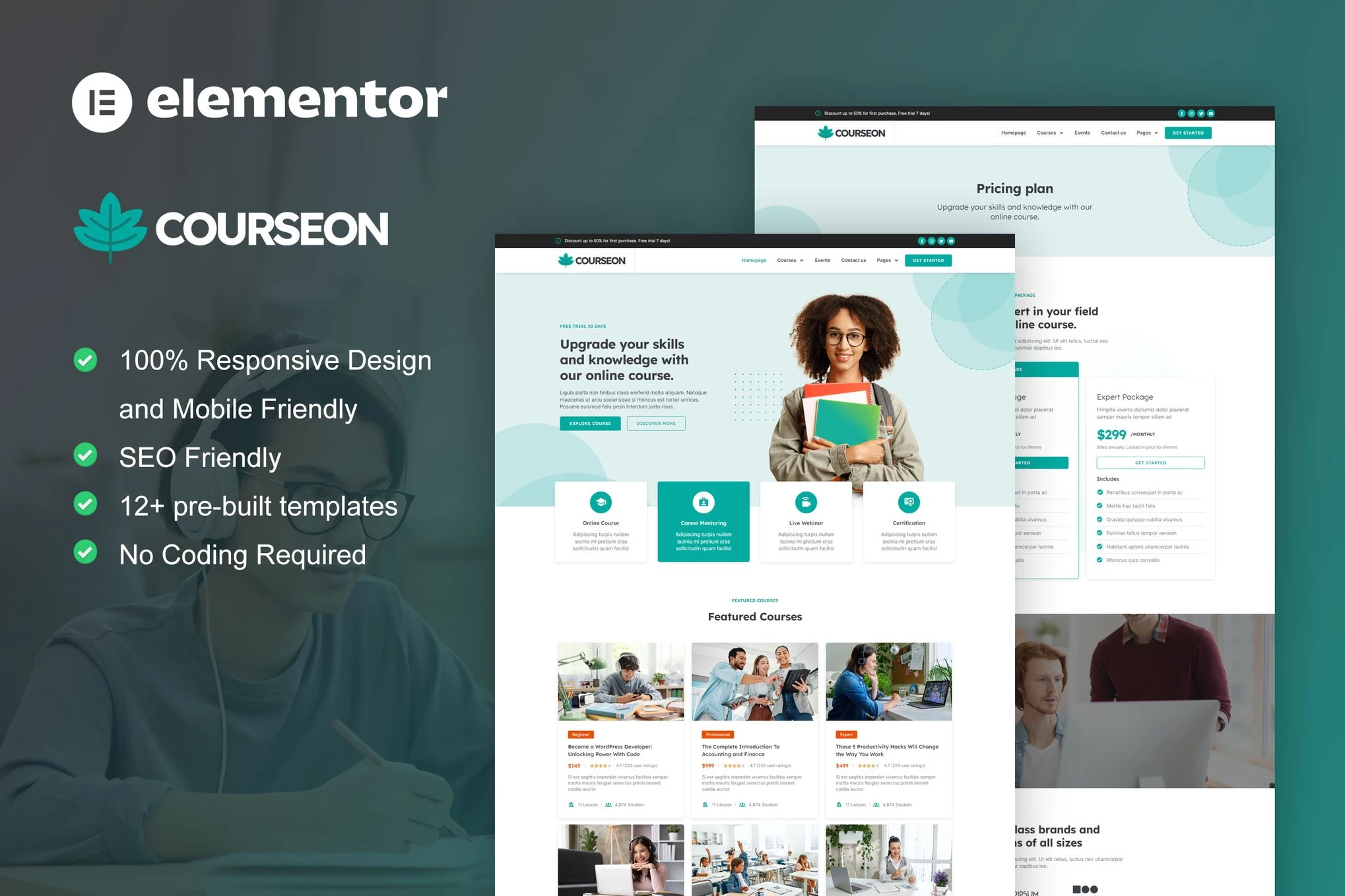 CourseOn - Kit de plantillas Elementor Pro para cursos y educación en línea