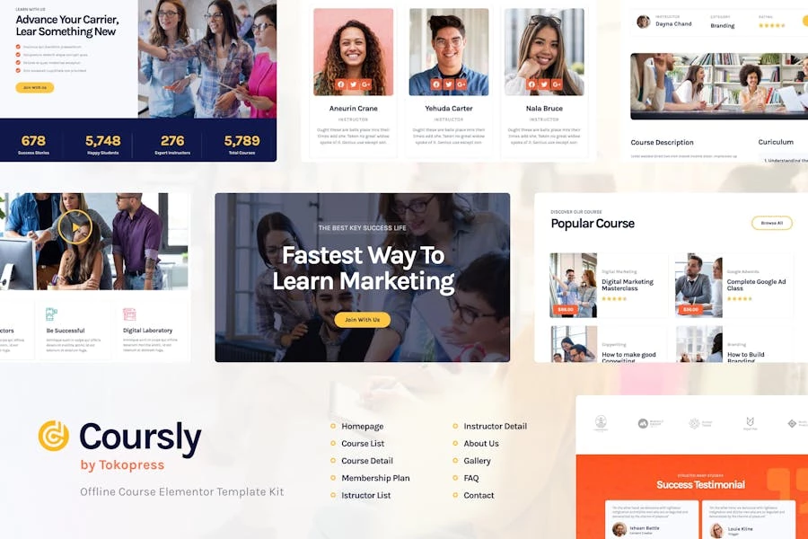 Coursly | Template Kit de Elementor de cursos educativos y fuera de línea