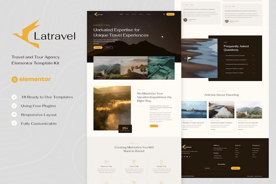 Latravel - Kit de plantillas Elementor para Agencias de Viajes y Turismo