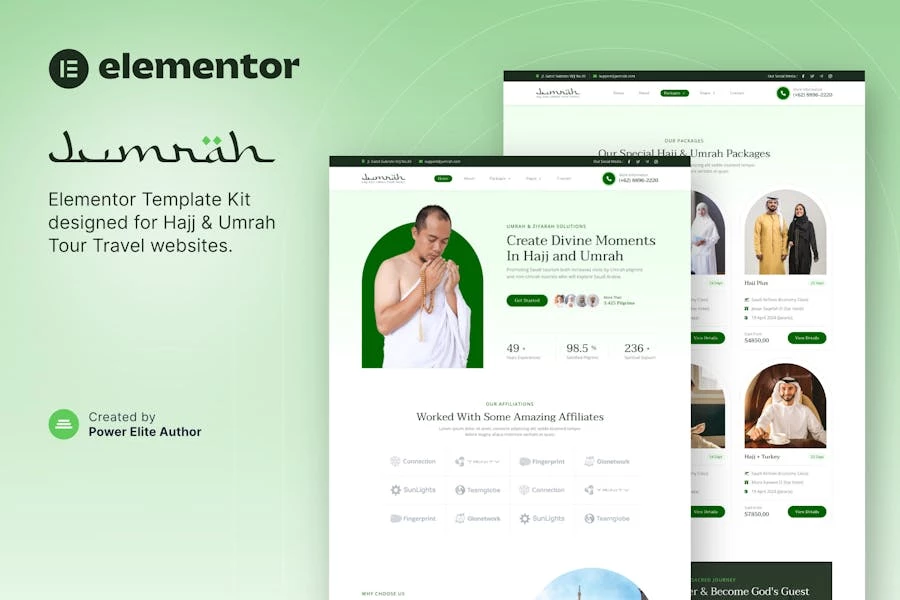 Jumrah — Kit de plantillas Elementor para viajes de Hajj y Umrah
