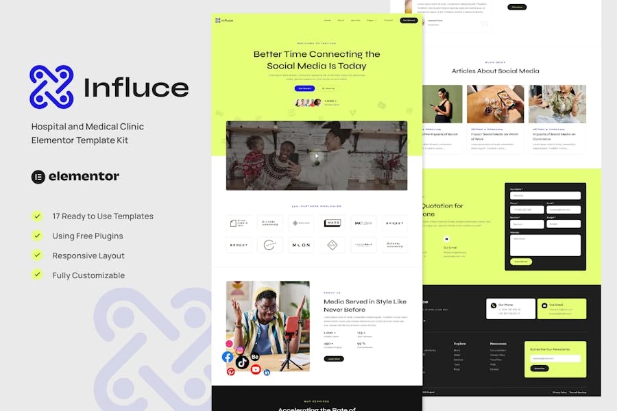 Influce - Kit de plantillas Elementor para agencias de marketing e influenciadores