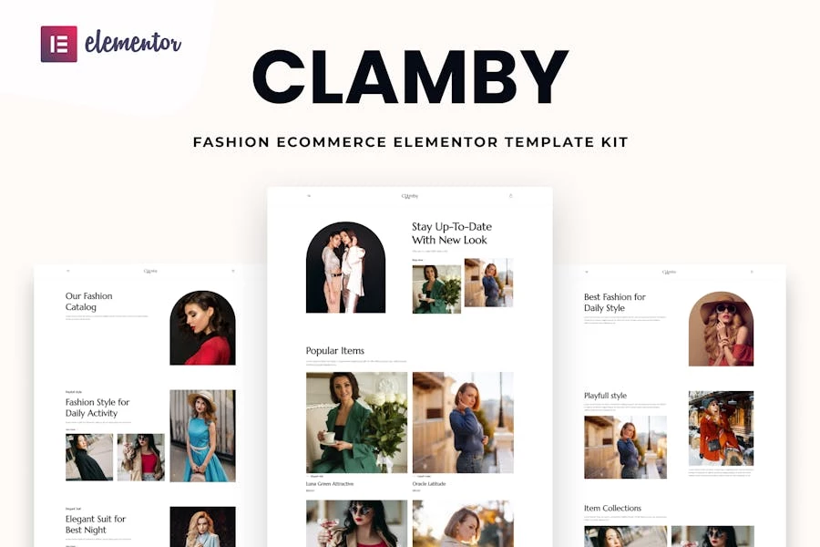 Clamby - Kit de plantillas Elementor Pro para comercio electrónico de moda