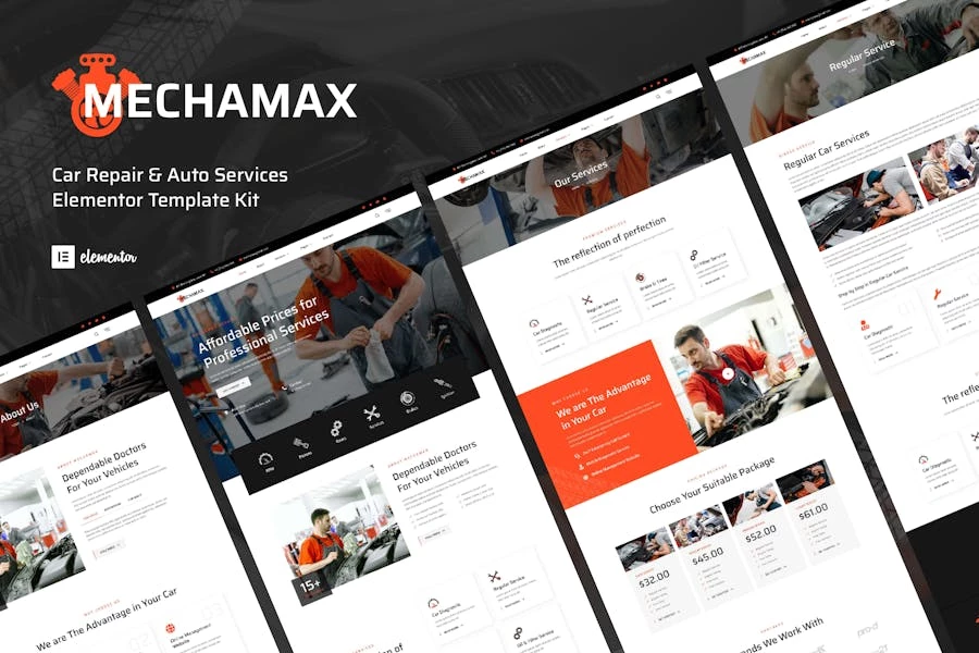 Mechamax - Kit de plantilla Elementor de reparación de automóviles y servicios de automóviles