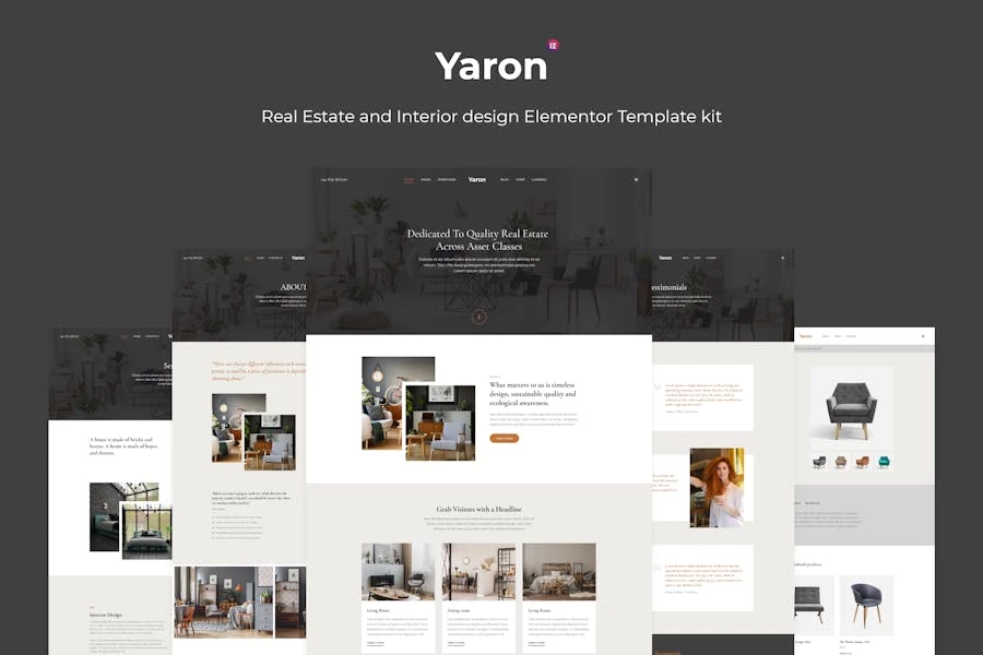 Yaron - Kit de Plantillas Elementor para Bienes Raíces y Diseño de Interiores