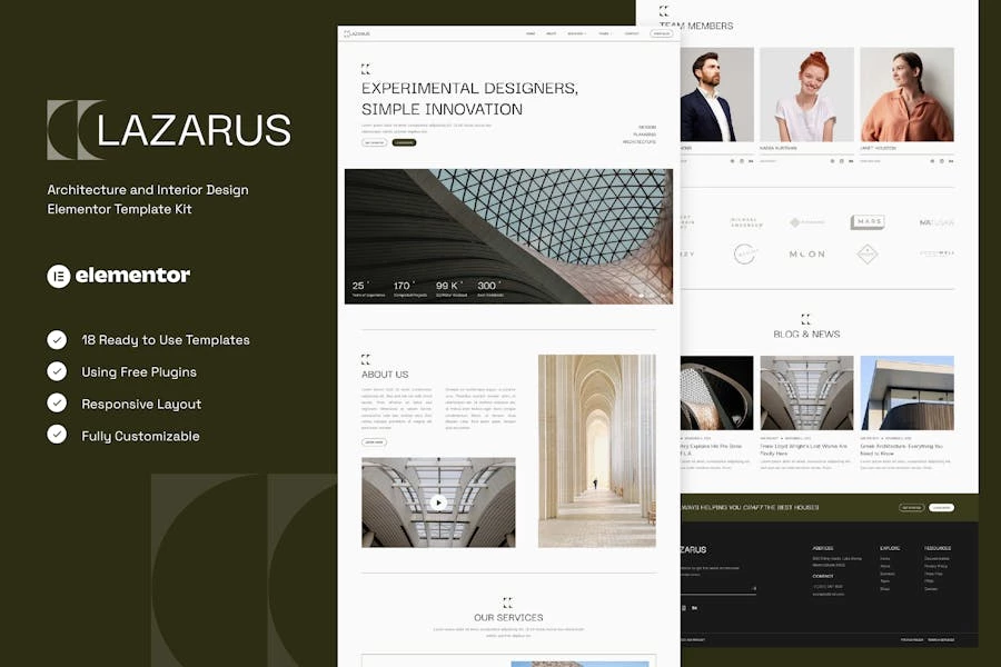 Lazarus - Kit de plantillas Elementor de arquitectura y diseño de interiores