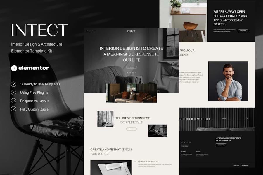 Intect - Template Kit Elementor para diseño de interiores y arquitectura