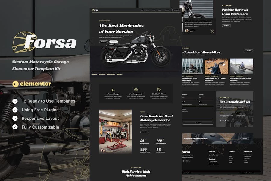 Forsa - Kit de plantillas Elementor personalizadas para garaje de motocicletas
