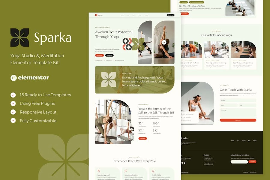 Sparka - Kit de plantillas Elementor para estudio de yoga y meditación