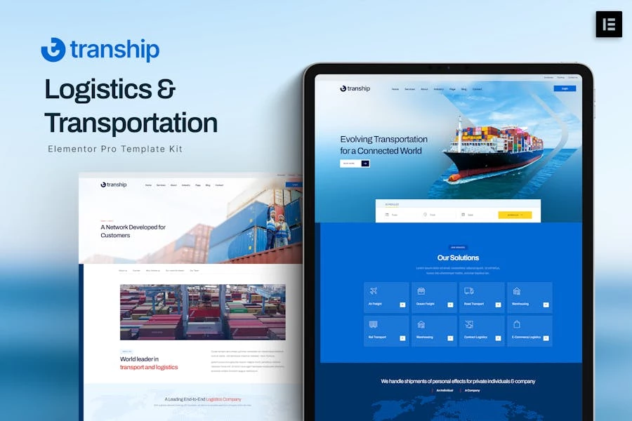 Tranship - Kit de plantillas Elementor para servicios de logística y transporte