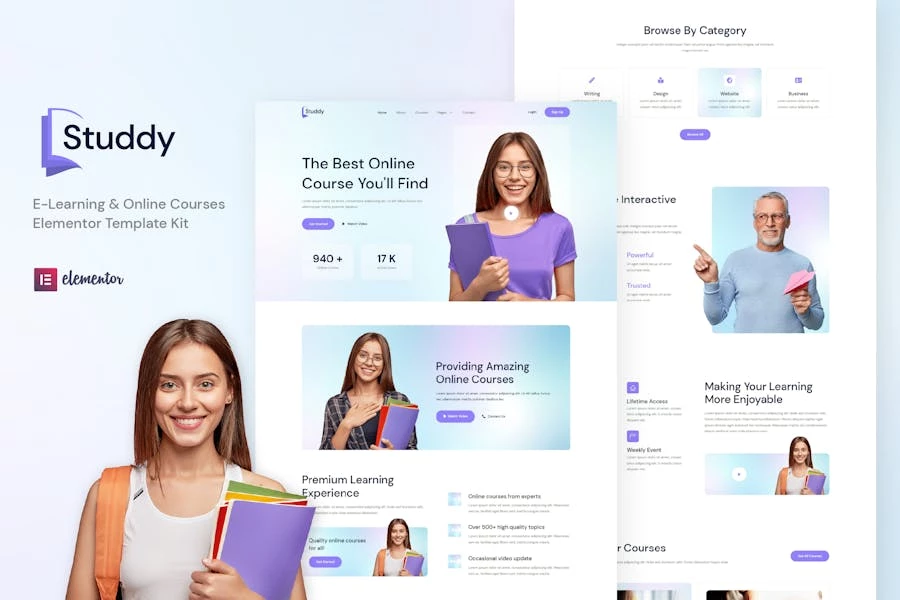 Studdy - Template Kit Elementor para cursos en línea y aprendizaje en línea