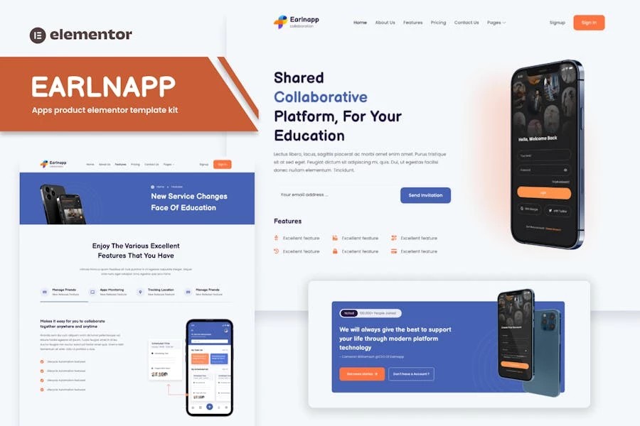 Earlnapp - Kit de plantillas Elementor para aplicaciones educativas en línea