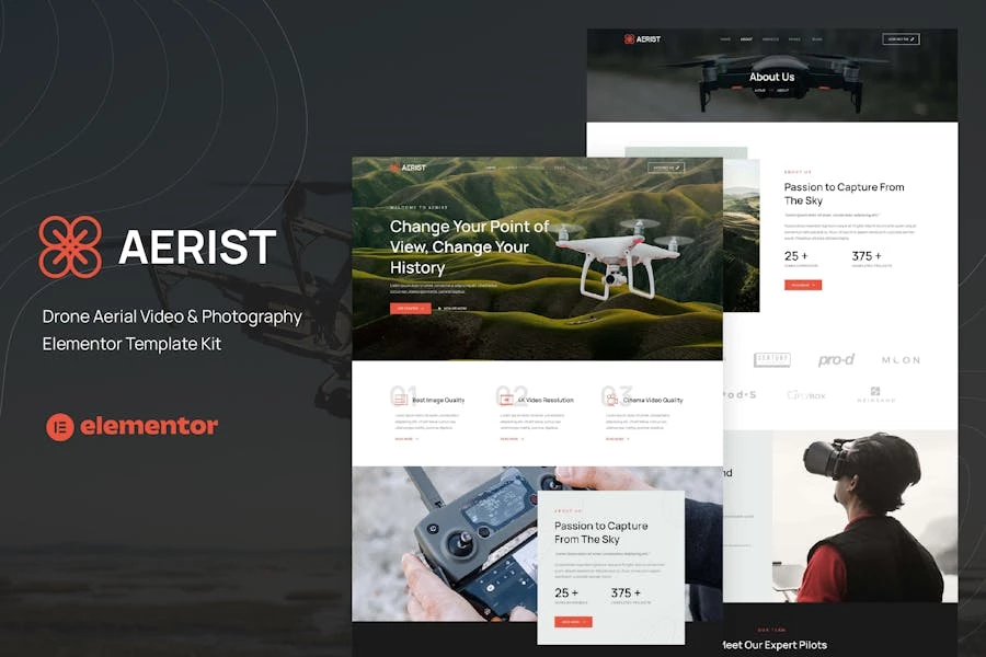 Aerist - Template Kit Elementor para fotografía y vídeo aéreo de Zumbido