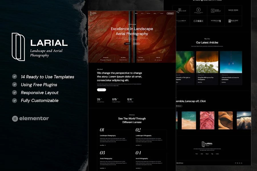 Larial - Template Kit Elementor para fotografía aérea y de paisajes
