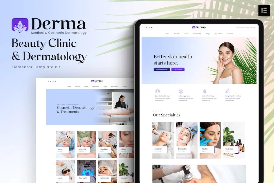 Derma - Kit de plantillas Elementor para clínicas de belleza y dermatología