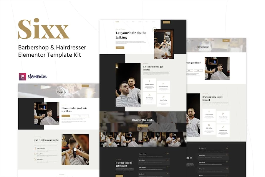 Sixx - Kit de plantillas Elementor para barbería y peluquería