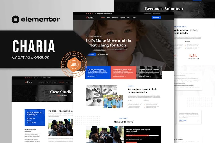 Charia - Template Kit de Elementor de caridad y donación