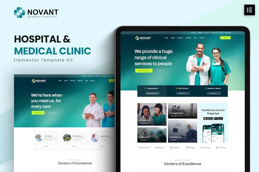 Novant - Kit de plantillas Elementor para hospitales y clínicas médicas