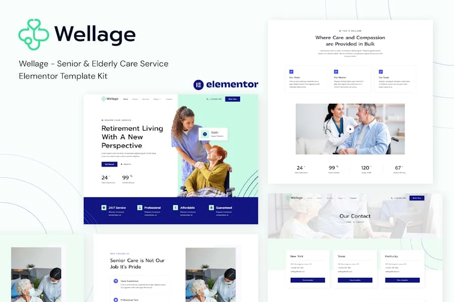 Wellage - Template Kit Elementor para servicios de cuidado de personas mayores y mayores