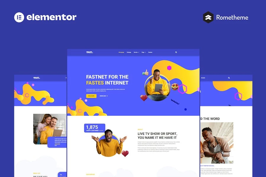 Fastnet - Template Kit de sitio completo Elementor Pro de banda ancha e Internet
