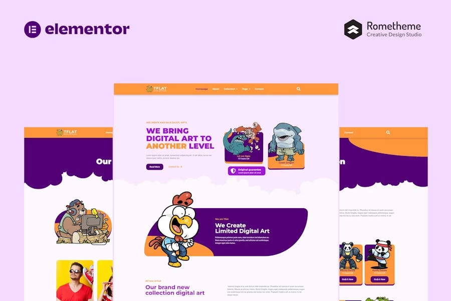 Kit completo de plantillas de sitio web Elementor Pro de Tflat NFT Porfolio