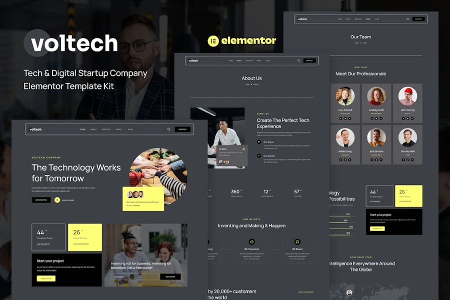 Voltech - Template Kit Elementor para empresas emergentes de tecnología y digital